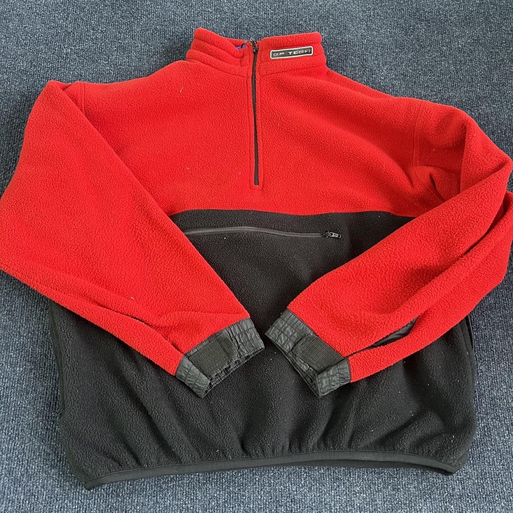 Vintage GAP Fleece Jacket Mens Large Red‎ Black GP Tech Quarter Zip Pullover 90s